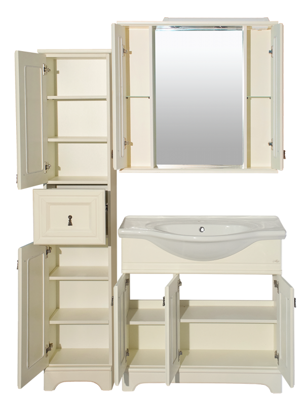 Misty Лувр  - 85 Зеркало с 2-мя шкафчиками, слоновая кость П-Лвр03085-10142Ш